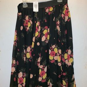 Black Floral Chiffon Midi Skater Skirt Torrid